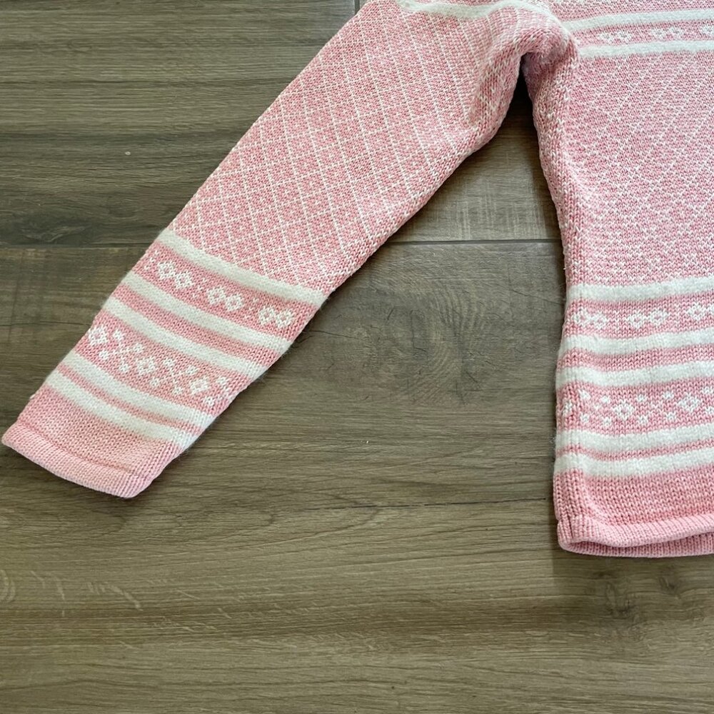 St. Johns Bay Sweater Womens Medium Petite Pink Fair Isle beaded Angora Pullover - Picture 4 of 12